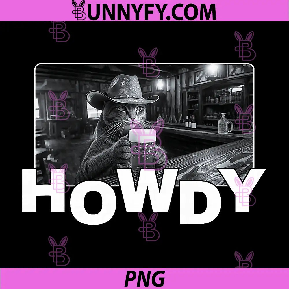 Howdy Funny Cowboy Cat Bar Scene PNG, Western Cat Drinking Saloon PNG