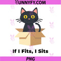 If I Fits I Sits Cat In Box PNG, Cute Black Cat Cartoon PNG