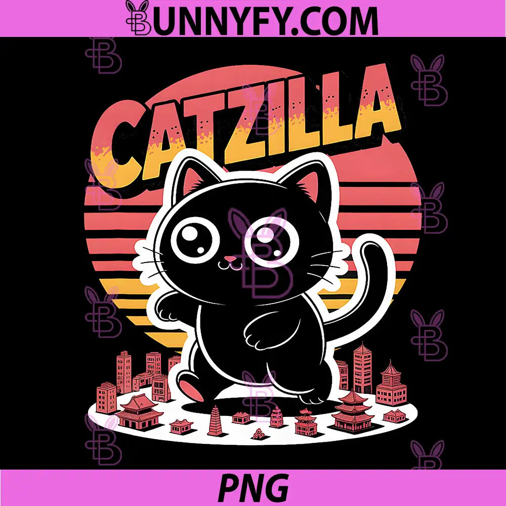 Catzilla Giant Black Cat PNG, Retro Japanese Kaiju Monster PNG