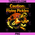 Caution Flying Pickles PNG, Pickleball Retro Warning Design PNG