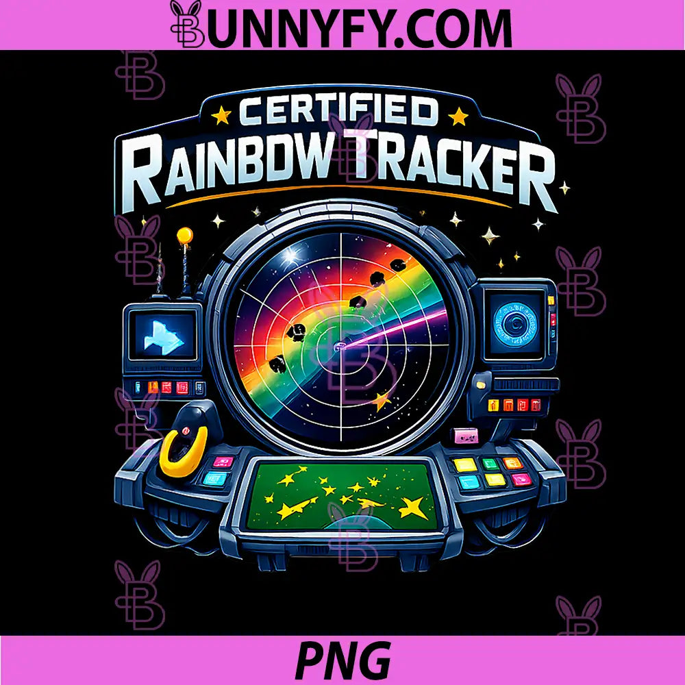 Certified Rainbow Tracker PNG, Unicorn Wrangler Radar Art PNG