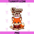Chase Your Tale Kawaii Fox Reading PNG, Book Graphic PNG