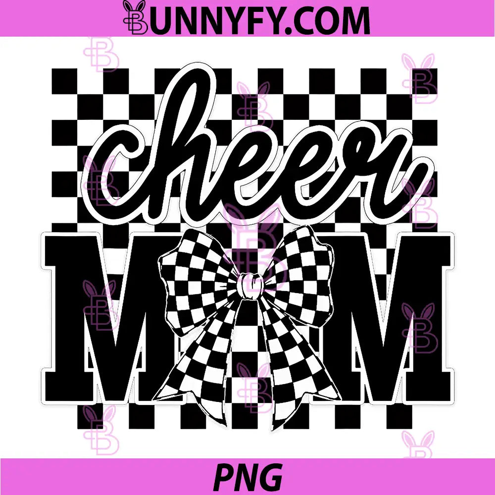 Cheer Mom Coquette Bow PNG, Checkered Cheerleader Mom PNG