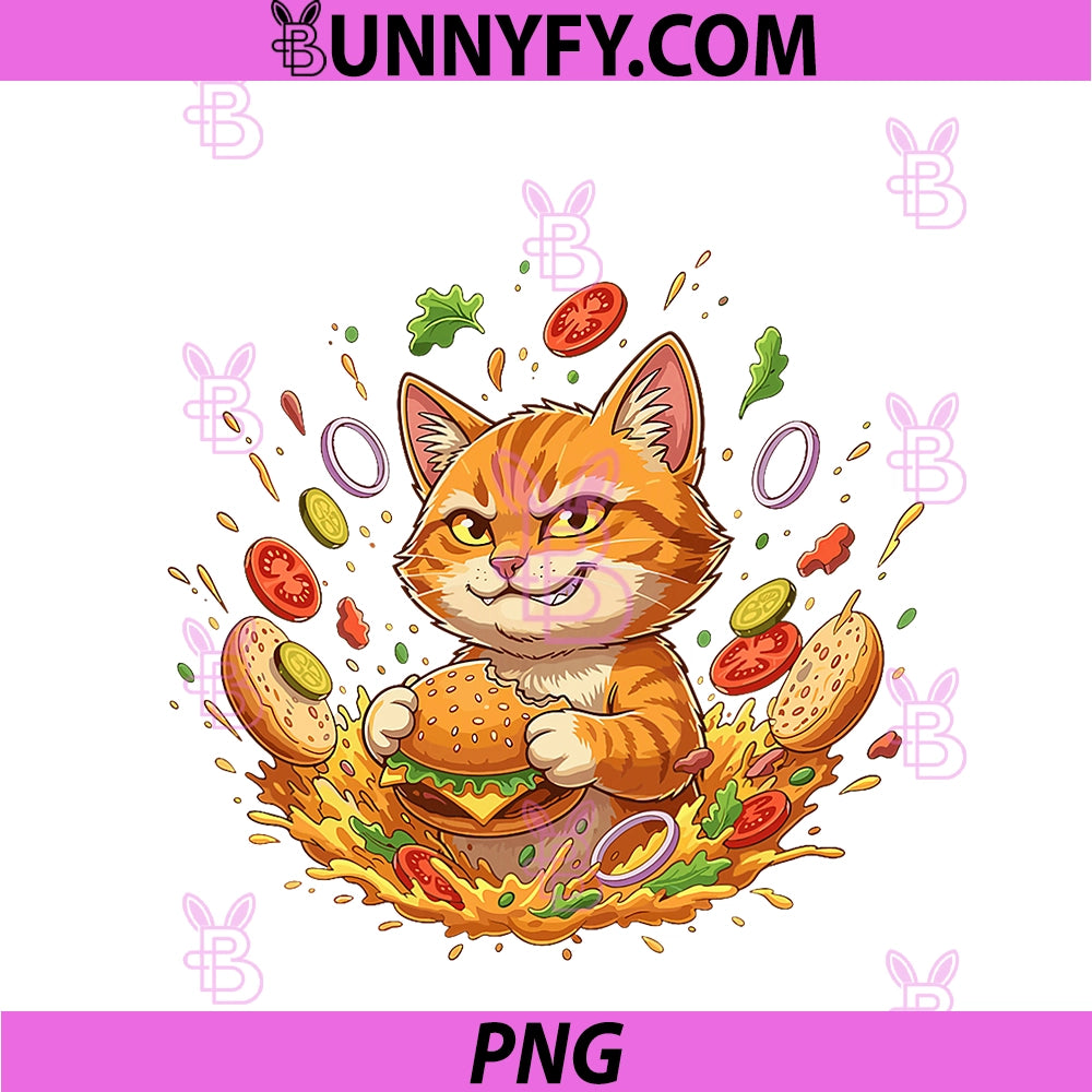 Cheeseburger Cat PNG, Funny Cartoon Fast Food Lover PNG