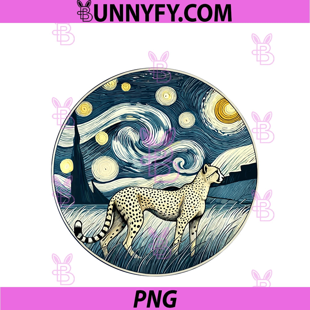 Cheetah Zoo Animal PNG, Van Gogh Starry Night Style PNG