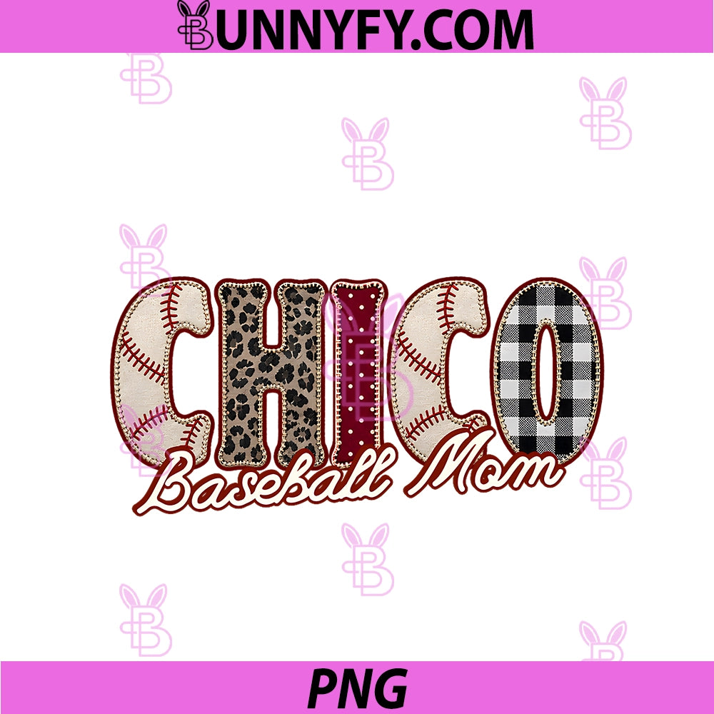 Chico Baseball Mom Checkered Pattern Tee PNG, Woman's Game Day PNG