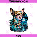 Chihuahua Dog Full Moon Night PNG, Forest Waterfall Landscape PNG