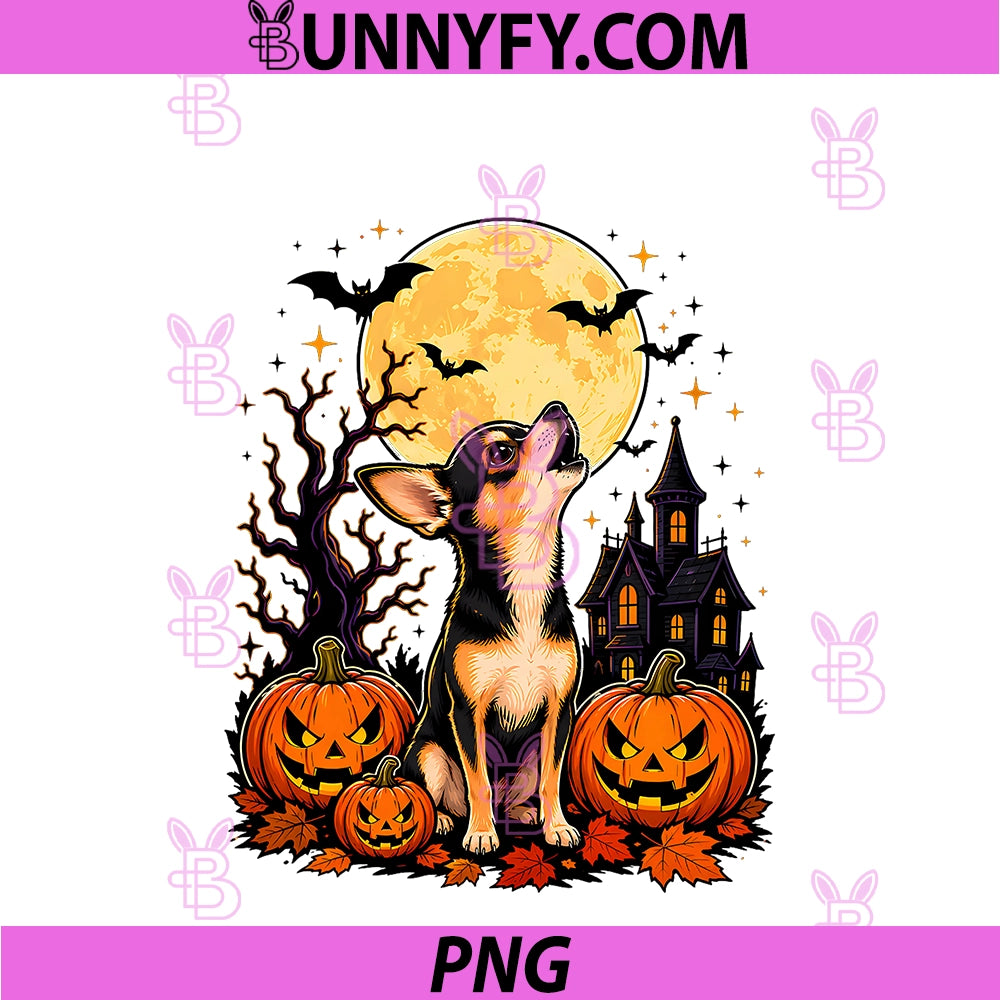Chihuahua Howling At The Moon PNG, Dog Lover Fall Halloween PNG