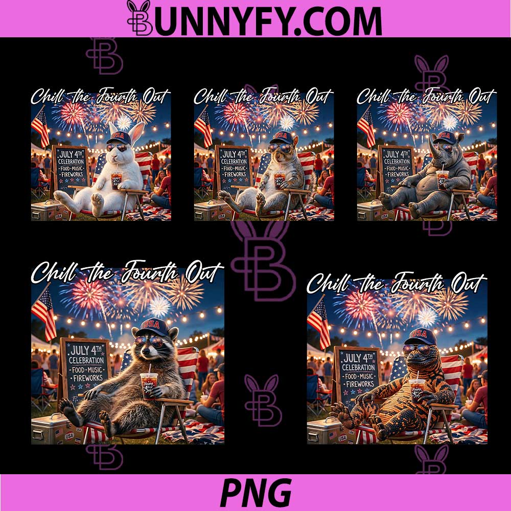 Chill The Fourth Out Bundle PNG, Funny Squirrel Ice Coffee 4th of July PNG