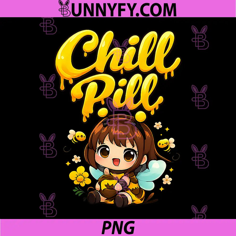 Chill Pill PNG, Kawaii Bee Chibi PNG