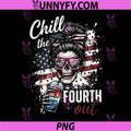 Chill the Fourth Out PNG, Messy Bun Skull Funny 4th of July PNG