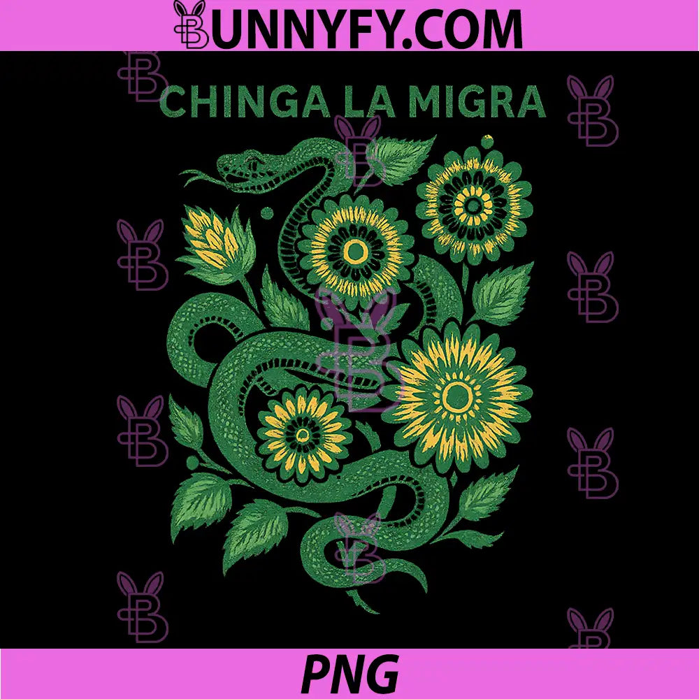Chinga La Migra Snake Floral PNG, Boho Folk Protest Art PNG