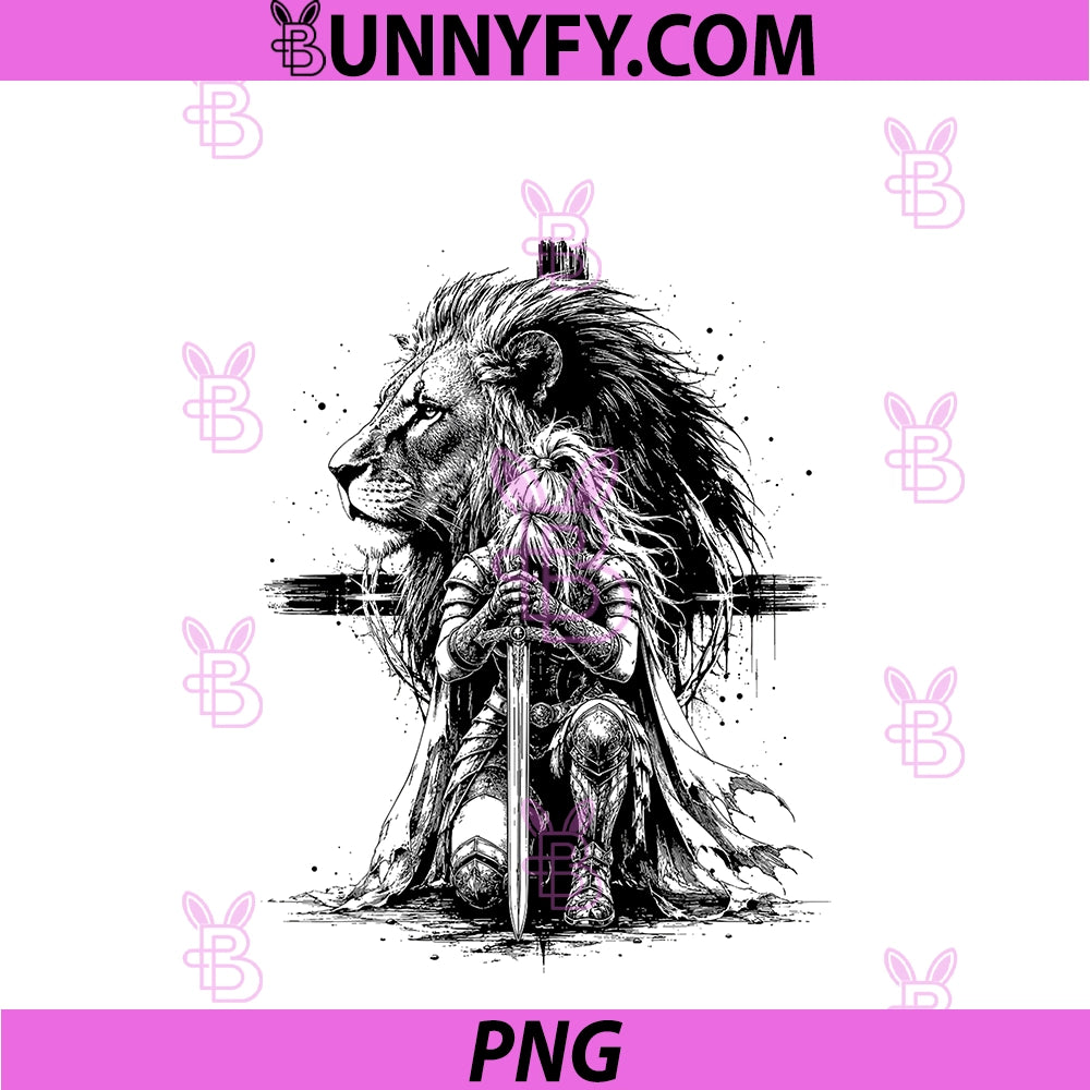 Christian Woman Warrior Lion PNG, Prayer Faith Strength Theme PNG