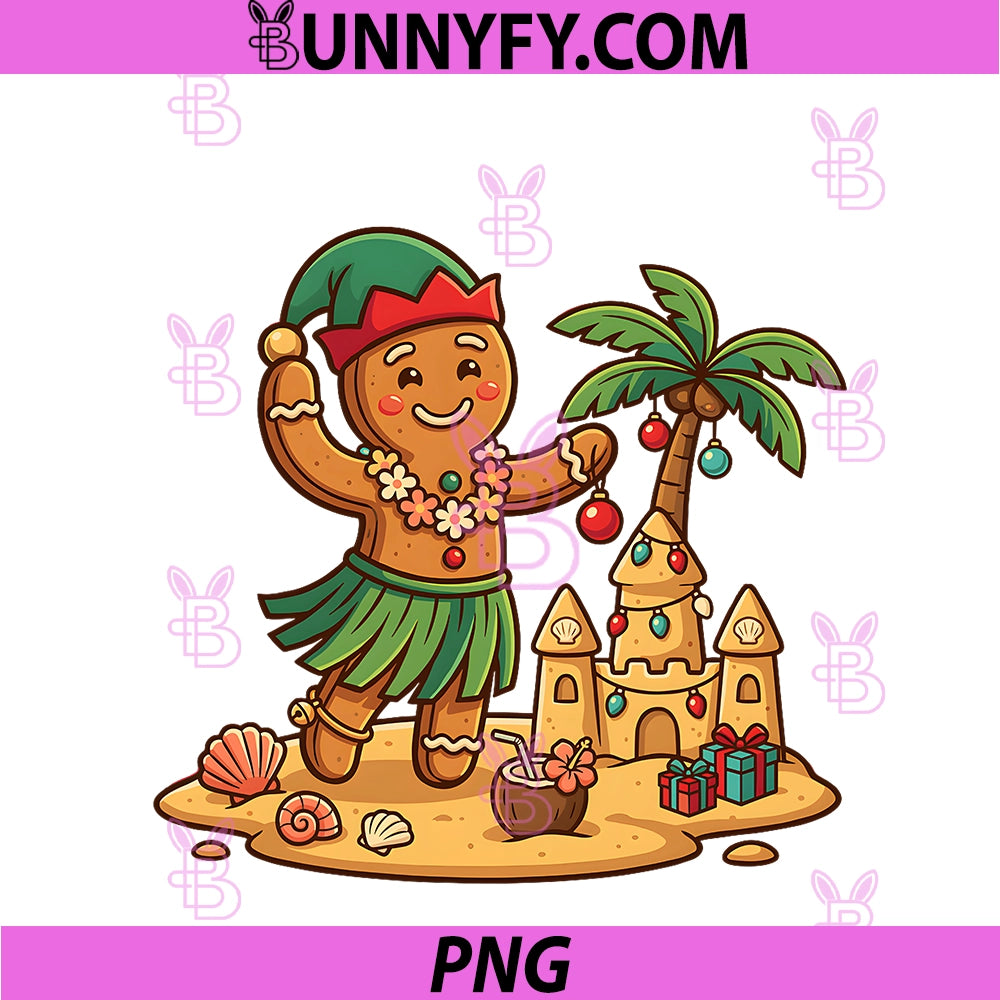 Christmas In July PNG, Gingerbread Man Tropical Beach PNG