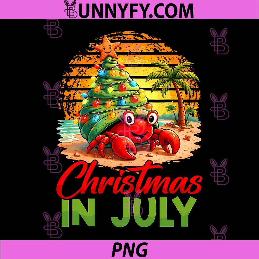 Christmas in July Funny PNG, Hermit Crab Xmas Tree Beach Summer PNG