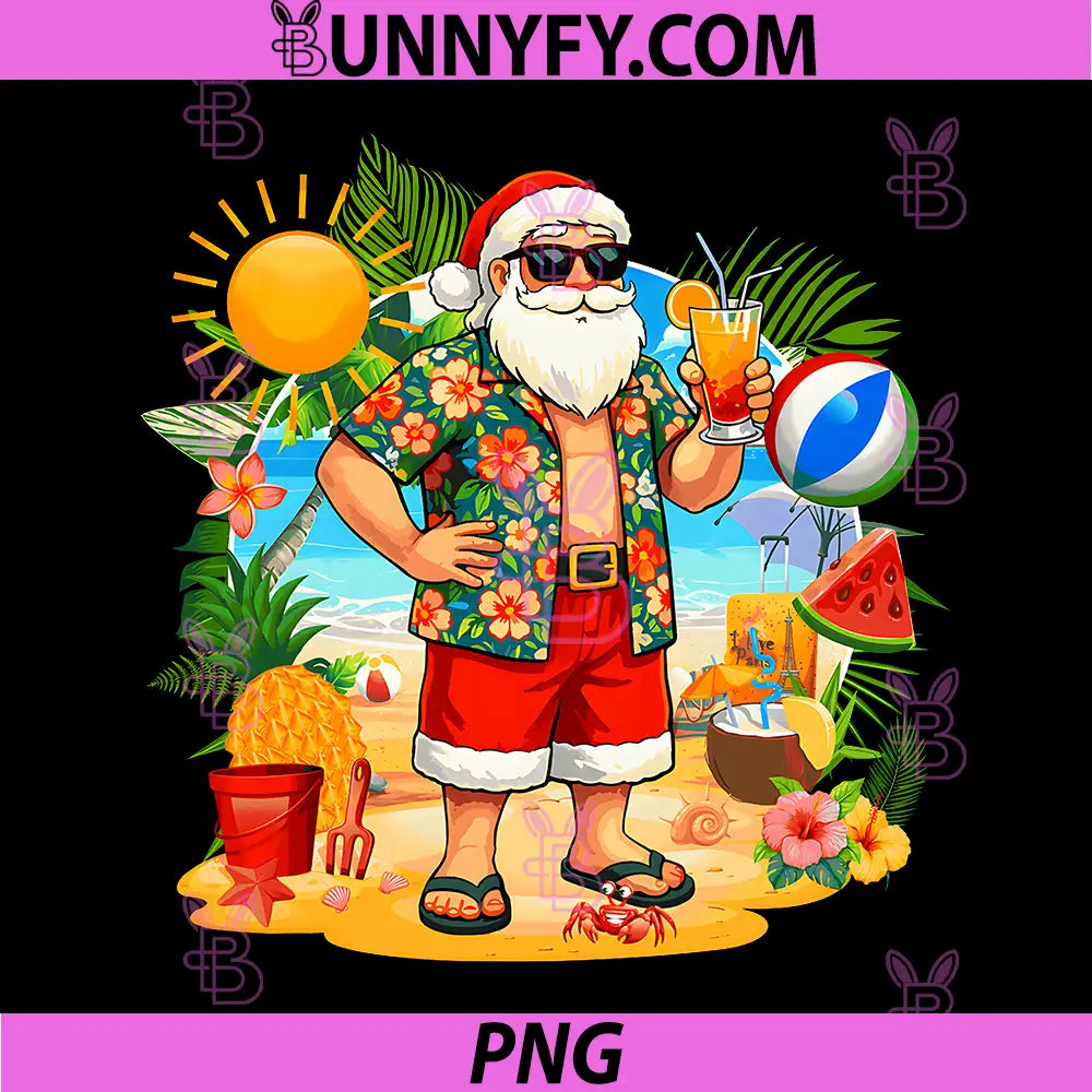 Christmas in July Santa Claus PNG, Hawaii Beach Summer Vacation PNG