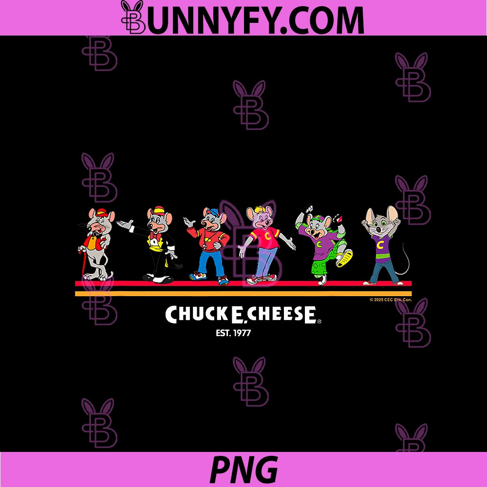 Chuck E. Cheese Est. 1977 Chuck E. PNG, Designs Through The Years PNG