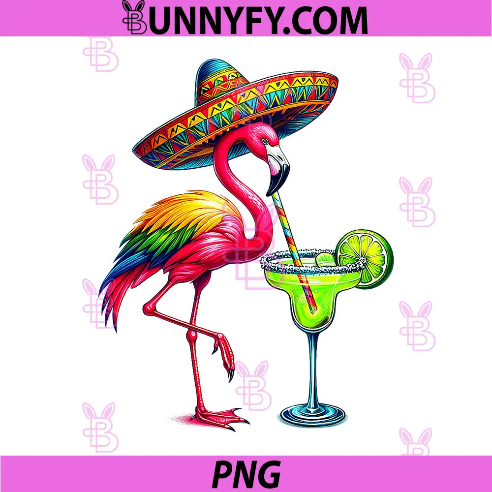 Flamingo Drinking Margarita PNG, Mexican Poncho PNG