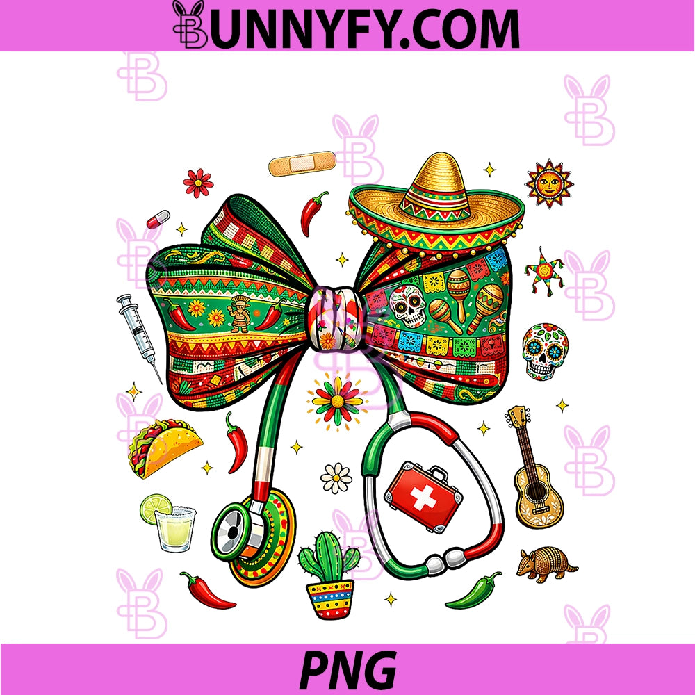 Cinco De Mayo Nurse Coquette Bow PNG, Stethoscope Mexican PNG