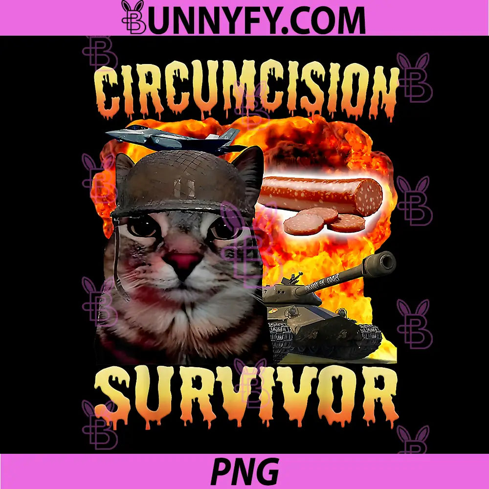 Circumcision Survivor Cat PNG, Funny Meme Cute PNG