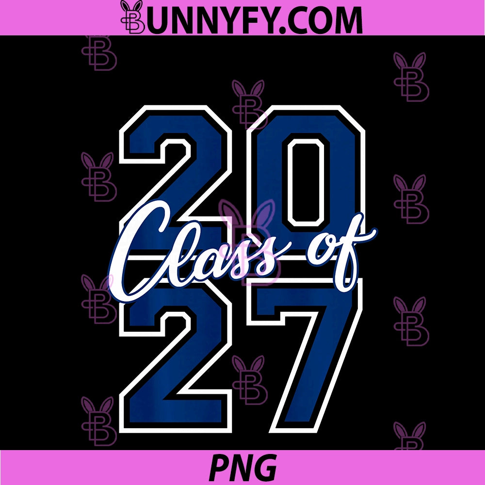 Class Of 2027 PNG, Graduation Varsity Navy Blue White Letters PNG