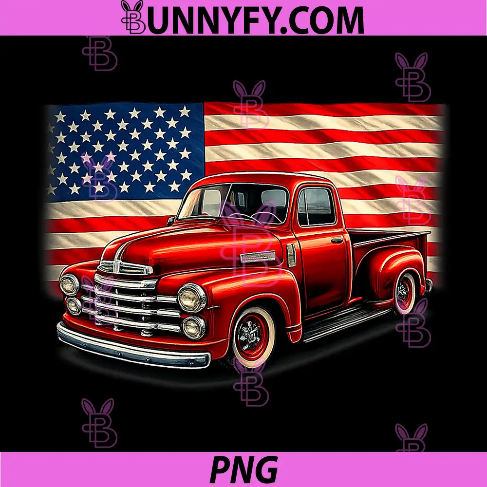 Classic Old Pickup Truck PNG, 4th of July Patriotic American Flag PNG