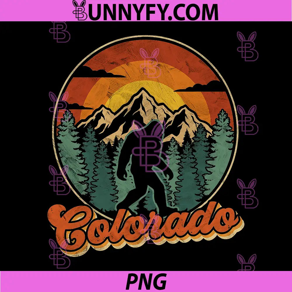 Colorado Bigfoot Mountain PNG, Retro Sasquatch Hiking Art PNG