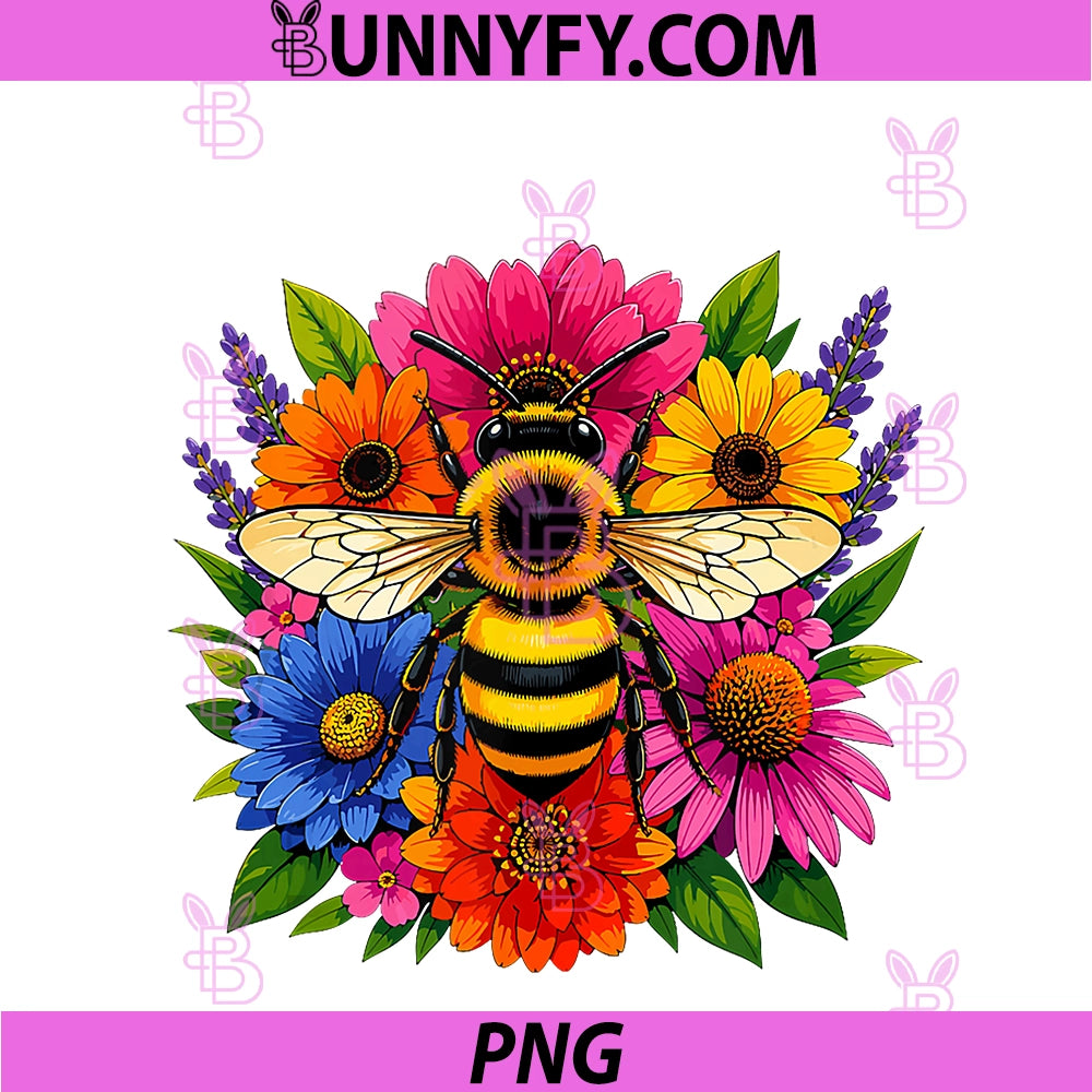 Colorful Bumblebee PNG, With Wildflowers Nature PNG