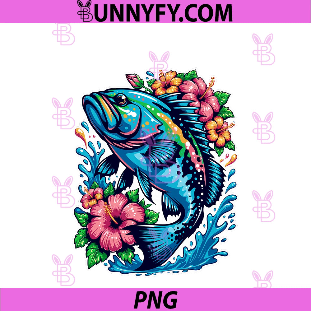 Colorful Grouper Fish PNG, With Hibiscus Flowers Tropical Fishing PNG