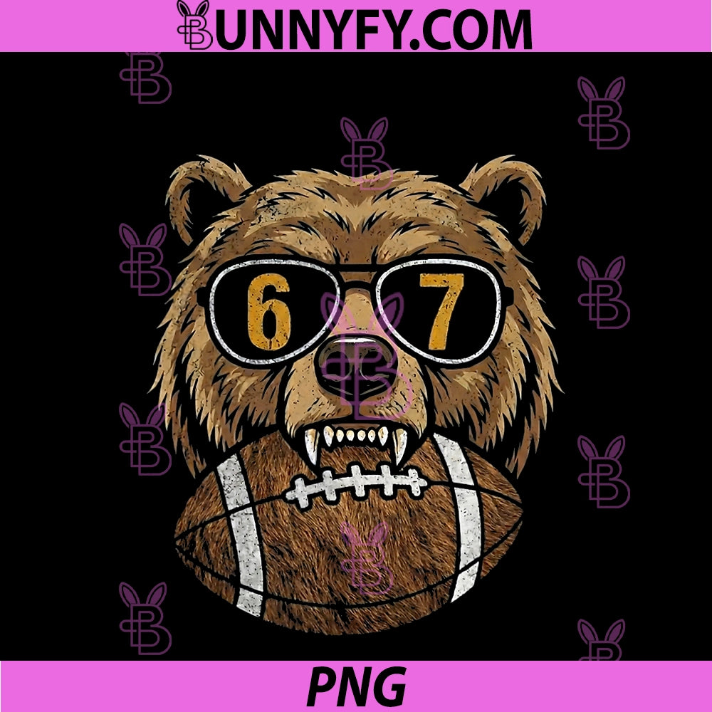 Cool Bear Football Sunglasses 67 Sports PNG, Funny six Seven Meme PNG