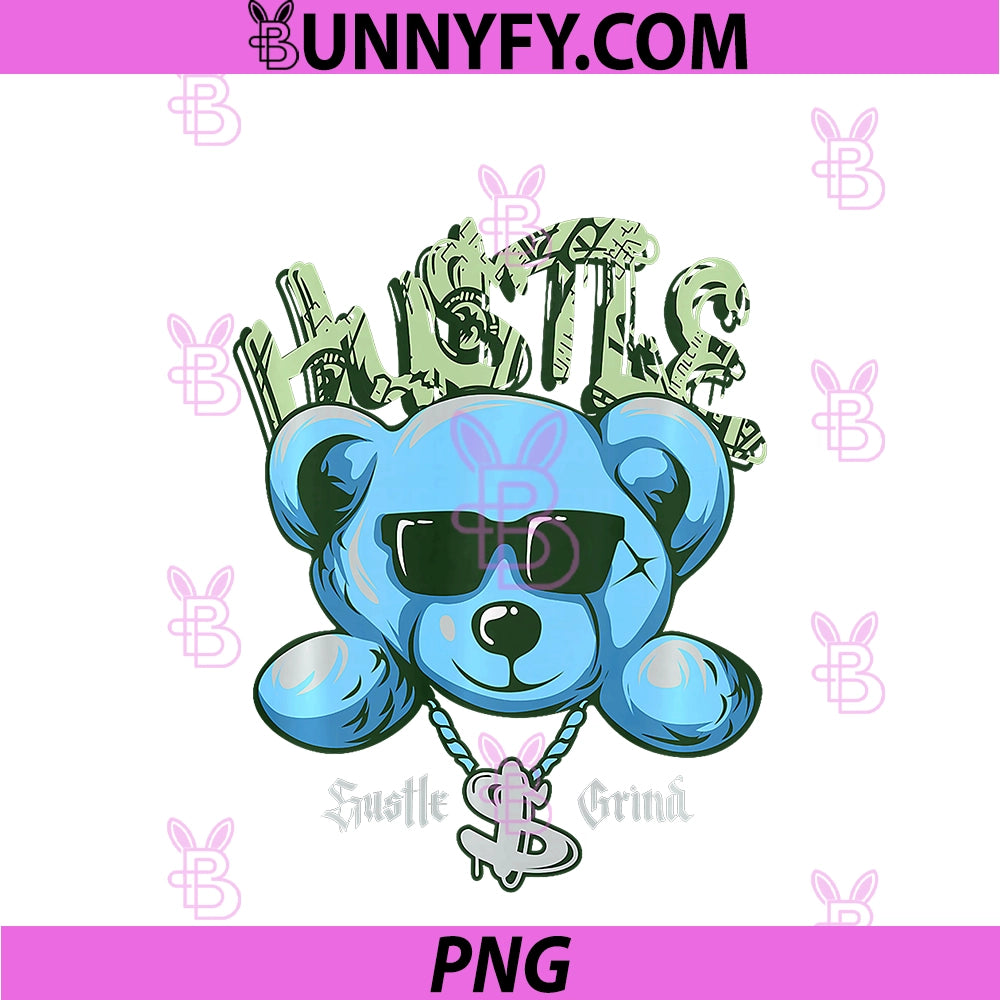 Cool Blue Hustling Bear PNG, Hustle $ Grind PNG