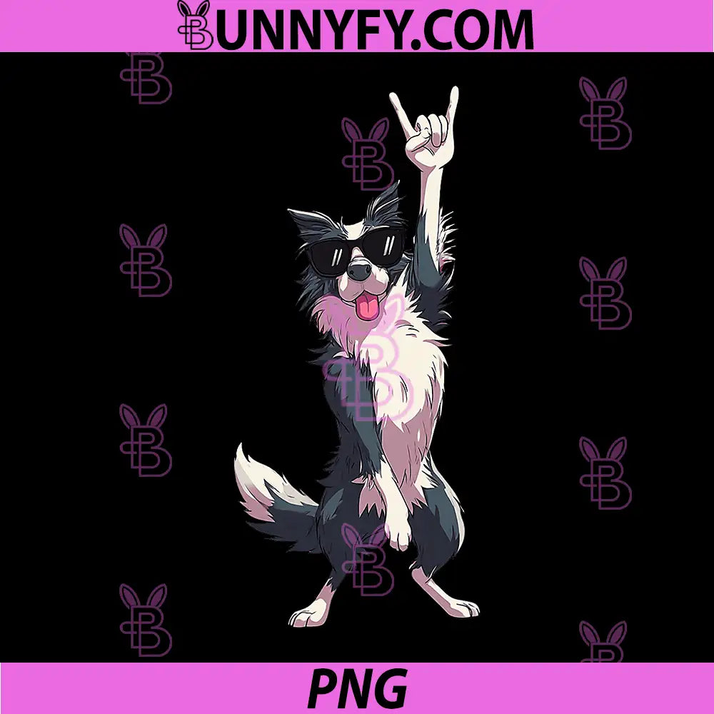 Cool Border Collie Rock Star PNG, Dog Sunglasses Music Vibe PNG