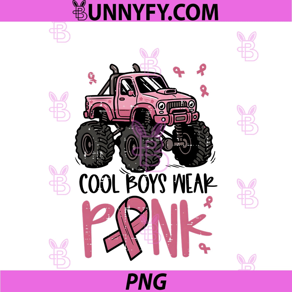 Cool Boys Wear Pink PNG, Monster Truck Breast Cancer PNG