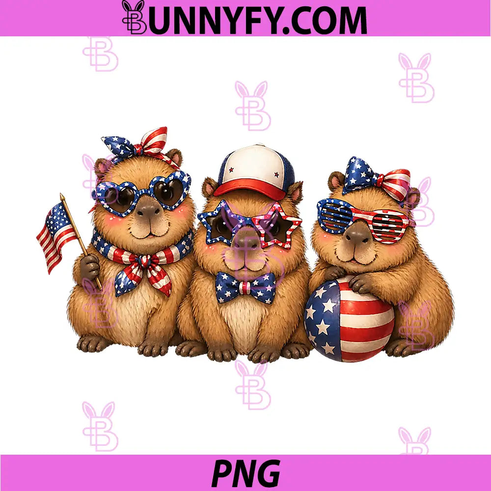 Cool Capybara Patriotic PNG, 4th of July Coquette Bow PNG