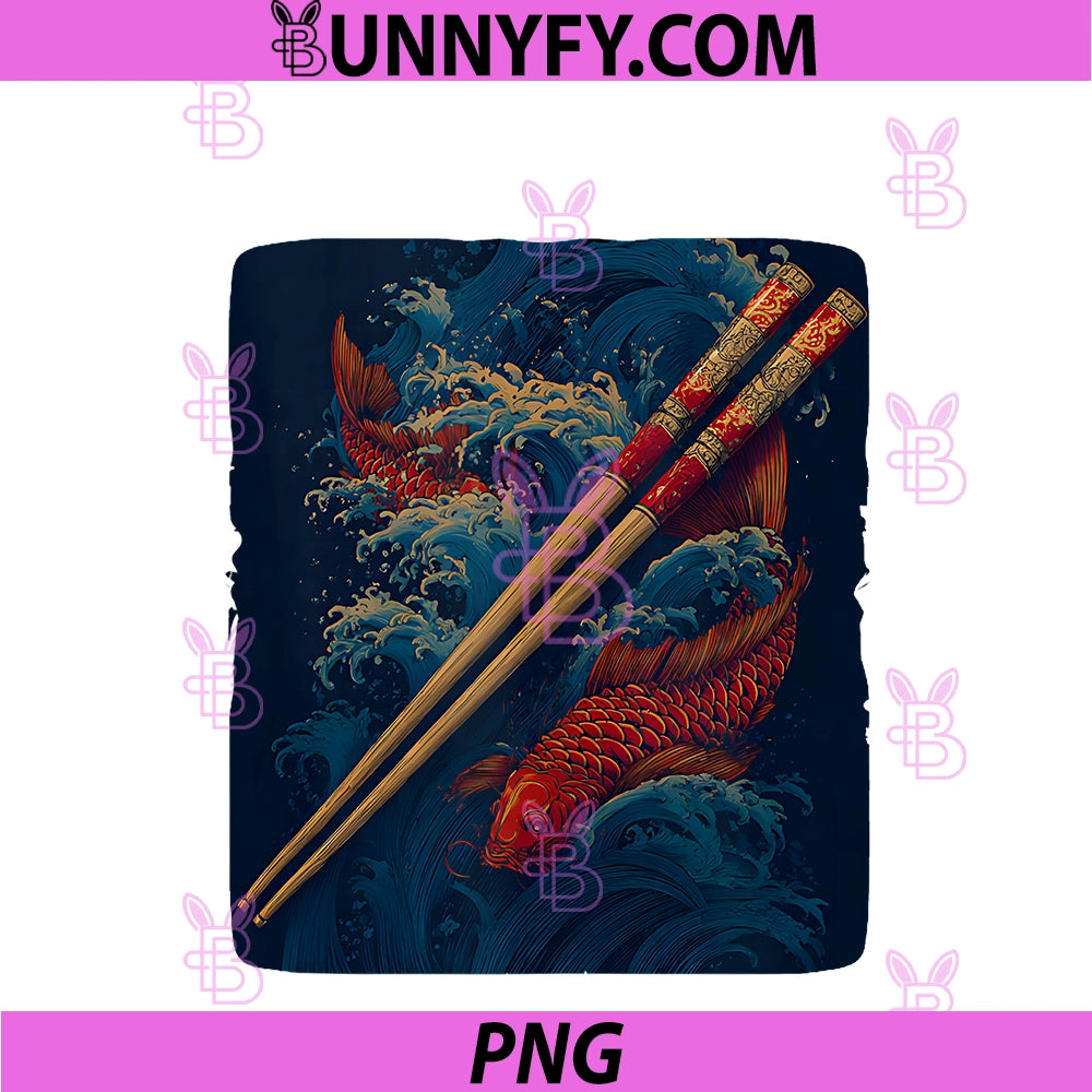 Cool Chopsticks Design PNG, With Koi Carp Costume PNG
