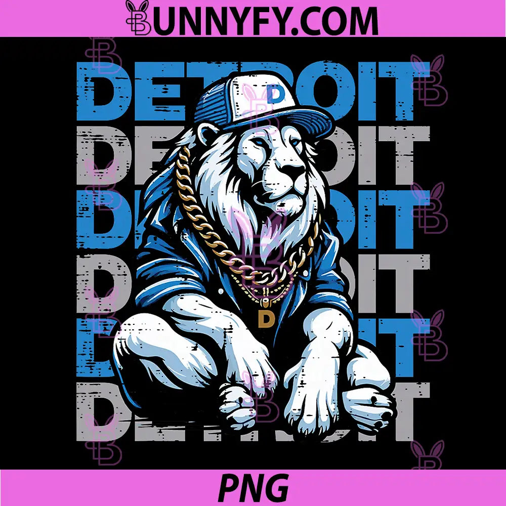 Detroit Lion Street Style PNG, Cool Lion Hip Hop Detroit PNG