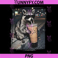 Cool Raccoon Drinking Iced Coffee PNG, Funny Animal Raccoon Meme PNG