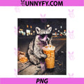 Cool Raccoon Drinking Iced Coffee PNG, Animal Meme Graphic PNG