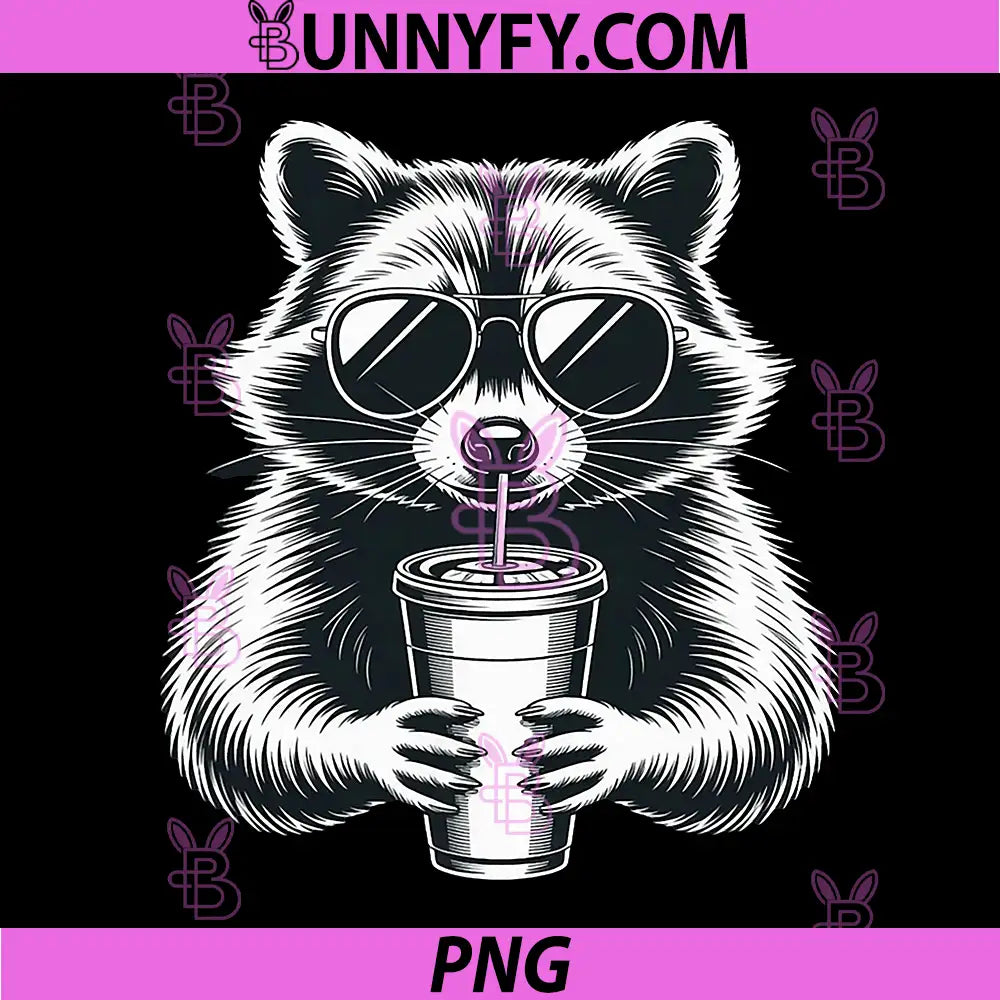 Cool Raccoon Wearing PNG, Raccoon Sunglasses Drinking Beverage PNG
