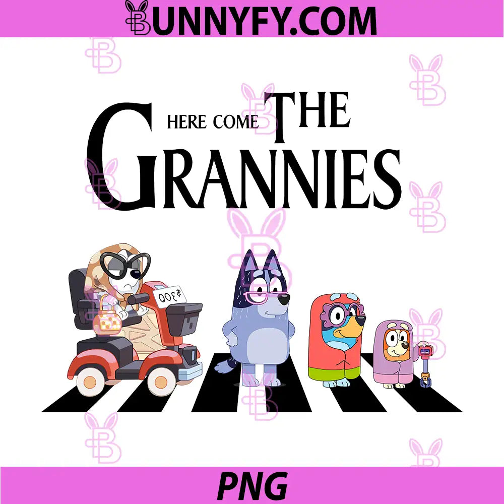 Here Come The Grannies Funny Cartoon PNG, Bluey Grannies Crossing Road PNG