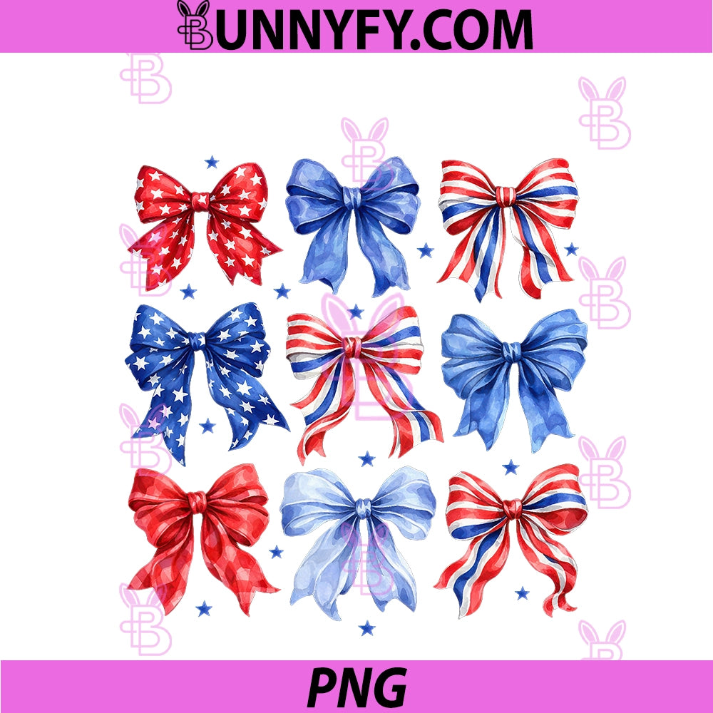 Coquette Bow In Red White Blue PNG, Patriotic 4th Of July Girls PNG