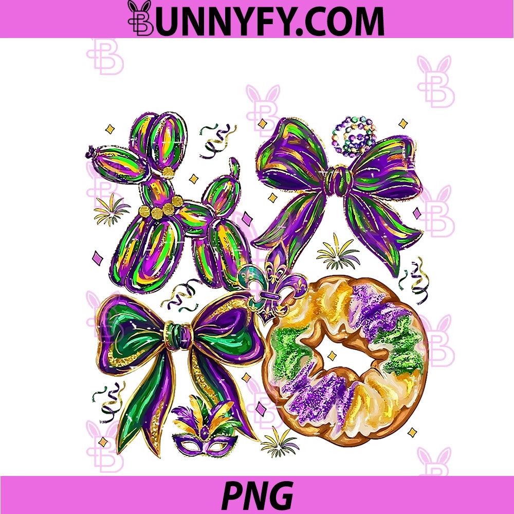 Coquette Bow King Cake PNG, Balloon Dog Fleur De Lis Mardi Gras PNG