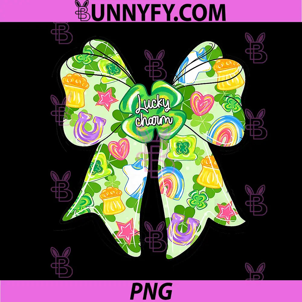 Coquette Bow Lucky Charm Shamrock PNG, St Patricks Day Irish Cute PNG