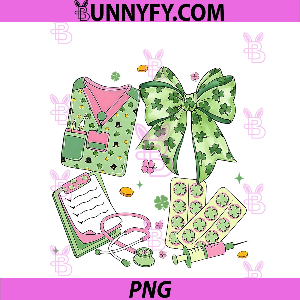 Coquette Bow Nurse Patricks Day PNG, Shamrock Nurse School PNG