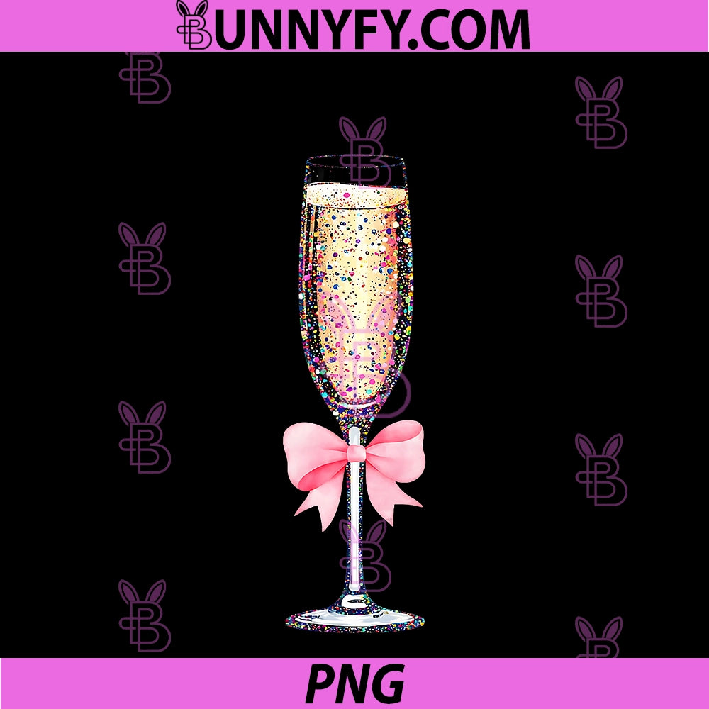 Coquette Champagne Glass PNG, Happy New Year 2026 Party PNG