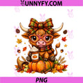 Coquette Highland Cow Fall Pumpkin PNG, Spice Autumn Thanksgiving PNG