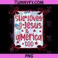 Coquette Striped 4th of July PNG, She Loves Jesus and America Too PNG