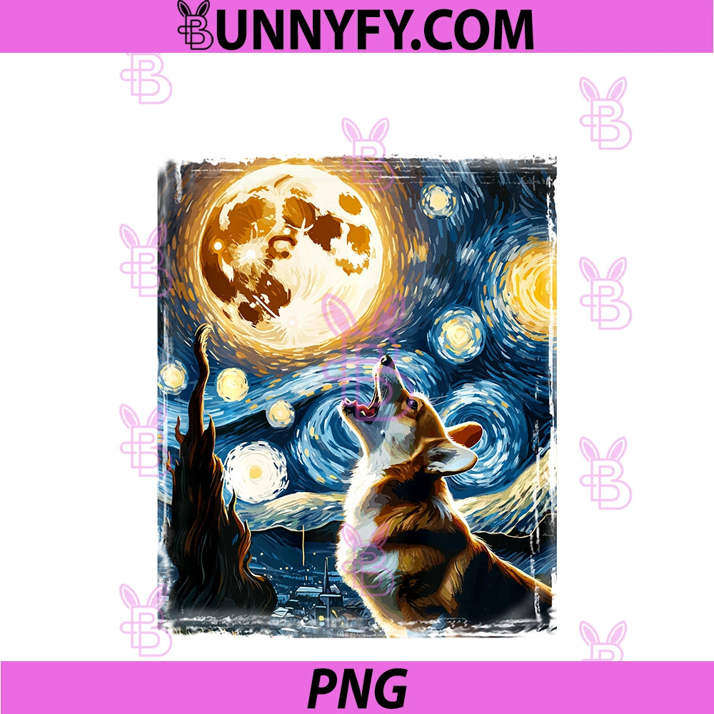 Corgi Dog Moonlit Canine Art Van Gogh PNG, Starry Night Corgi Performance PNG