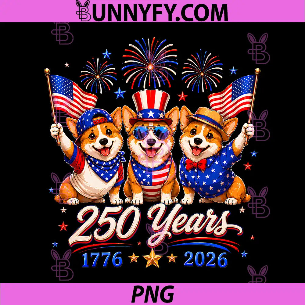 Corgi Patriotic Funny Dog 250 Years PNG, America Anniversary PNG