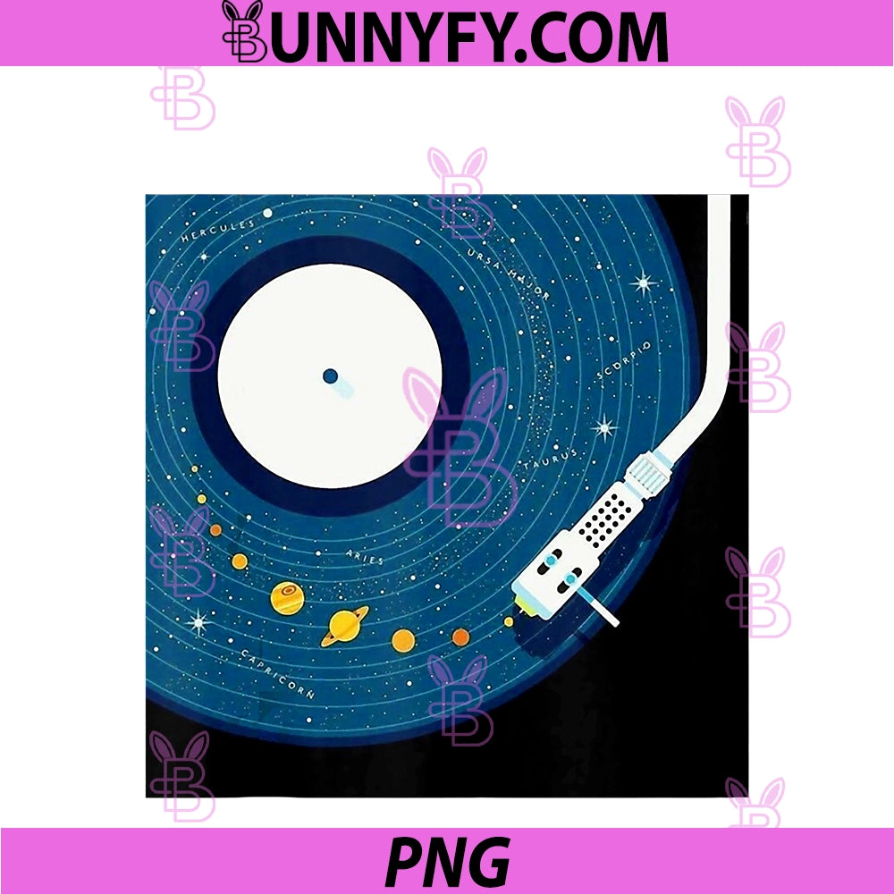 Cosmic Vinyl Record Solar System PNG, Turntable Space Art PNG